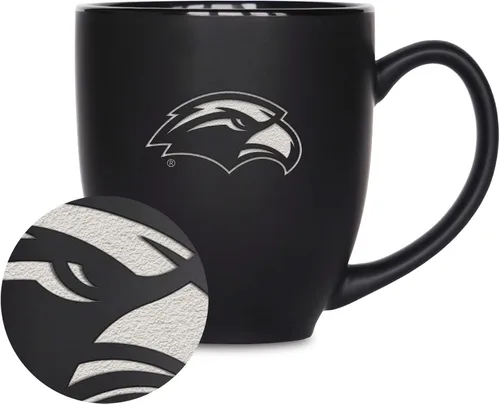 Miniatura 215 de Rico Industries - Taza de cerámica mate negra con grabado láser estándar de 15oz para NCAA (escuelas T & U) - Para bebidas calientes o frías