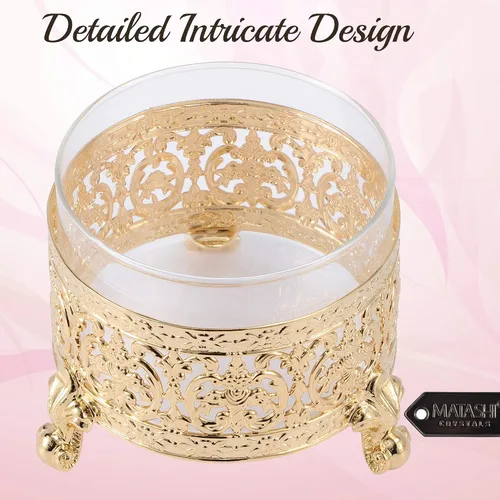 Miniatura 4 de Matashi Azucarero chapado en oro de 24 quilates, cuenco de vidrio con miel, diseño floral intrincado con cuchara tachonada de cristal, cumpleaños