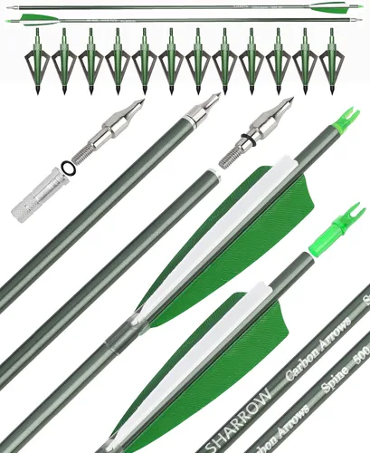 Miniatura 9 de Flechas de carbono de 31 pulgadas, flechas de caza de tiro con arco, 500 espina dorsal con plumas, flechas de práctica para tiro con arco compuesto