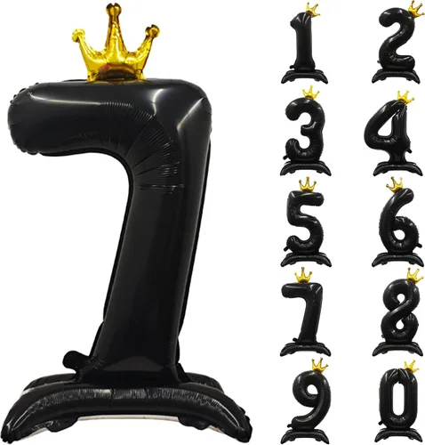 Miniatura 29 de Globos de aluminio grandes con corona negra número 0 para niños y niñas, cumpleaños, boda, aniversario, fiesta, baby shower, suministros 0