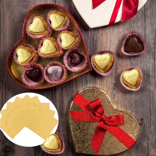 Miniatura 5 de 100 envoltorios de papel de aluminio para dulces, 4 x 4 pulgadas, cuadrados de papel de aluminio para dulces, chocolate, pasteles (dorado)
