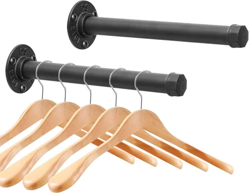 Miniatura 8 de Perchero de hierro fundido montado en la pared, perchero de tubería industrial resistente para colgar ropa, percheros para organizadores de armario