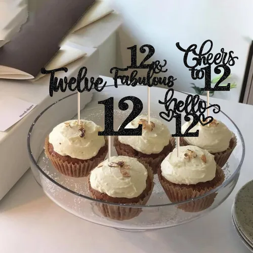 Miniatura 5 de 30 piezas de adornos para cupcakes de 12 cumpleaños feliz, brillantes doce, hola 12, felicitaciones a 12 años, adornos para cupcakes, 12