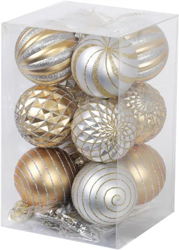Miniatura 4 de Paquete de 28 adornos de bolas de Navidad doradas y plateadas para decoraciones de árboles - Juego de bolas de plástico irrompibles, carámbanos