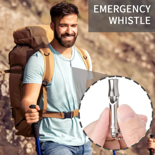 Miniatura 5 de Silbato de emergencia, silbato de titanio EDC silbato de seguridad para acampar al aire libre, silbatos de supervivencia fuertes hasta 120 db