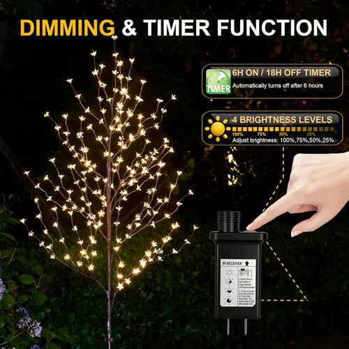 Miniatura 4 de LIGHTSHARE Árbol de Flor de Cerezo Iluminado con LED de 6.5 pies, 208L, blanco cálido, para decorar el jardín del hogar, primavera, verano, boda