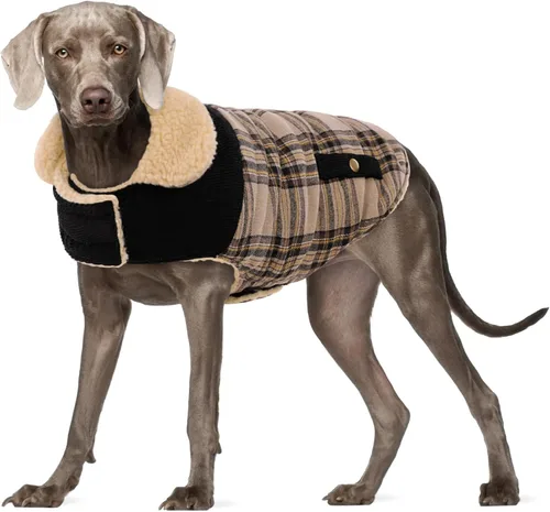 Miniatura 28 de Abrigo de invierno para perros pequeños y medianos, chaqueta a cuadros para cachorros, abrigo de algodón para clima frío, prendas cálidas y Rojo