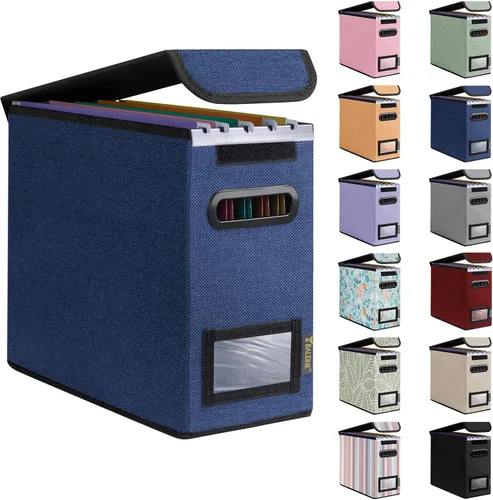Miniatura 41 de Caja organizadora de archivos Baleine con tapa, organizador de carpetas de archivos plegable con deslizador de plástico, caja de carpetas