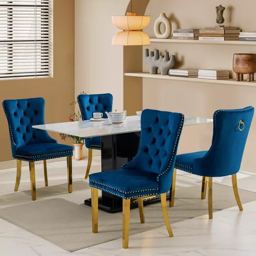 Miniatura 160 de SoarFlash Juego de 4 sillas de comedor de terciopelo, silla lateral de respaldo alto, silla lateral tapizada moderna de alta gama con capitoné