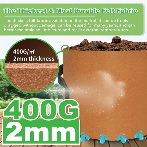 Miniatura 2 de HAOWIN Paquete de 7 bolsas de cultivo coloridas de 14.11 oz más gruesas, macetas de tela de 10 galones, 7 galones, 5 galones, 3 galones, paquete