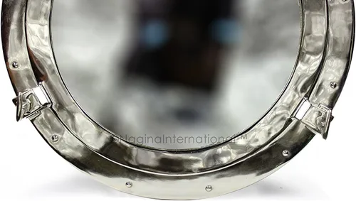 Miniatura 3 de Nagina International Espejo grande y hermoso de metal plateado Espejo colgante de pared de aluminio de níquel Decoración antigua de pirata