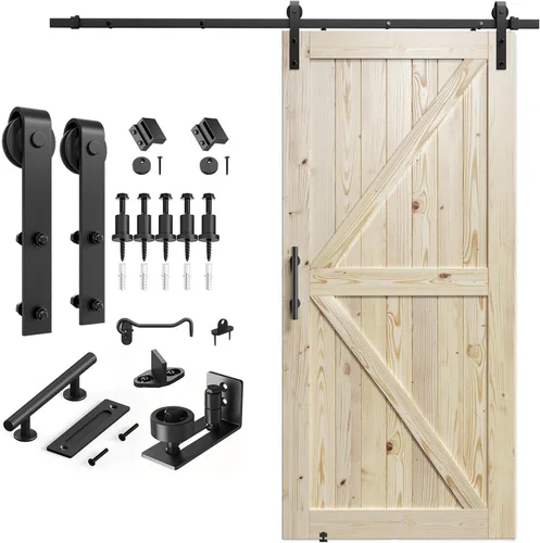 Miniatura 12 de SMARTSTANDARD Puerta corredera de granero de 28 x 84 pulgadas con kit de herrajes para puerta de granero de 5 pies incluido, puerta de madera