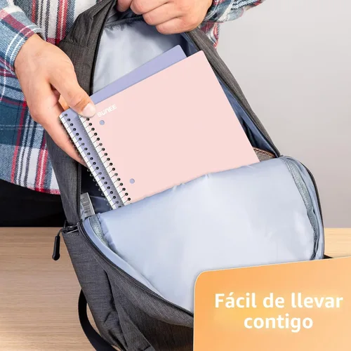 Miniatura 7 de SUNEE Cuadernos de espiral, 1 materia, paquete de 5, papel rayado universitario, 8 x 10-1/2 pulgadas, 70 hojas por cuaderno, papel perforado de 3