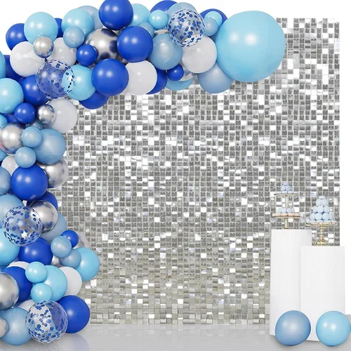 Miniatura 23 de 12 paneles cuadrados de lentejuelas brillantes para pared color azul claro (Baby Blue) telón de fondo decorativo para fiestas de bodas