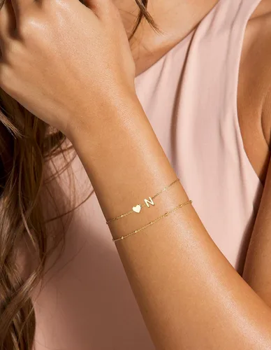 Miniatura 4 de DEARMAY Delicadas pulseras de oro con inicial de corazón para mujer, a la moda, de oro real de 14 quilates, pulsera con dije de letra, joyería linda