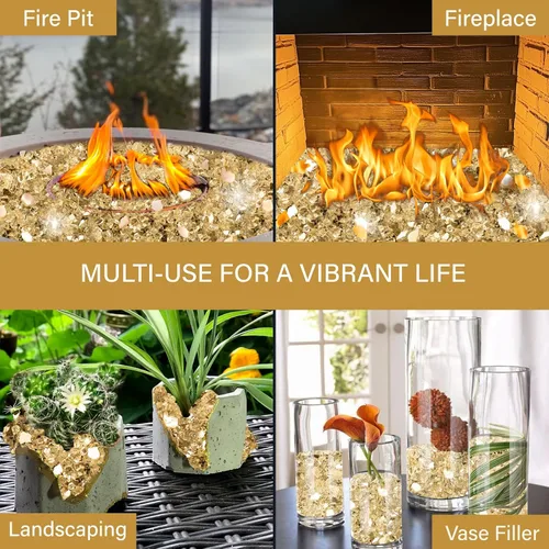 Miniatura 65 de NUPICK Vidrio de Fuego de 5 Libras, Vidrio Brillante para Fogata de 1/2 Pulgada, Roca de Vidrio Templado para Fogata para Propano o Gas Natural