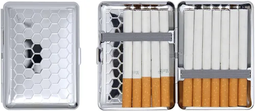 Miniatura 16 de Juego de 2 cajas de cigarrillos compactas chapadas en metal tamaño King con bandas elásticas (pergamino victoriano dorado)