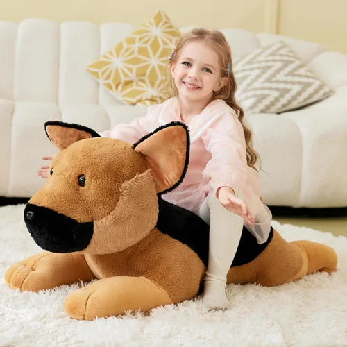 Miniatura 4 de IKASA Juguete de peluche de perro pastor alemán gigante, juguetes suaves grandes y grandes, 30 pulgadas, lindo peluche mullido de gran