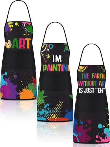 3 piezas delantal de artista de pintura con 2 bolsillos, colorido impermeable, delantales ajustables para pintores, delantales de arte, regalo para