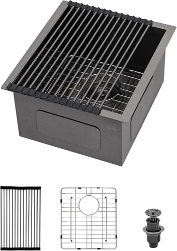 Miniatura 26 de Logmey Fregadero de cocina de montaje inferior de 33 pulgadas 33x19 Fregaderos de acero inoxidable SUS304 calibre 16 hechos a mano de un solo