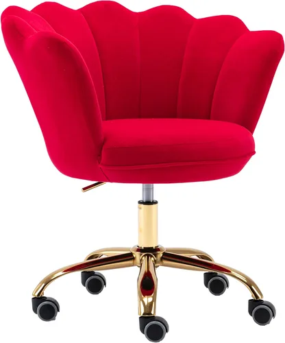 Silla de trabajo cómoda para oficina en casa con ruedas, bonita y moderna tapizada de terciopelo con respaldo de concha, silla de escritorio de Rojo