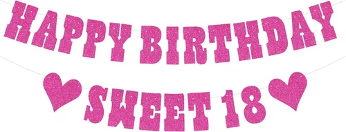 Cartel de feliz cumpleaños, decoraciones de fiesta de cumpleaños de 18 años, con purpurina rosa de dieciocho cumpleaños, para fiesta de cumpleaños