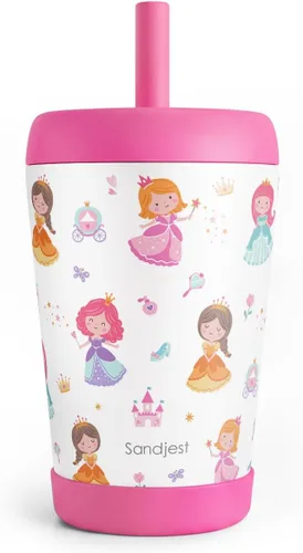 Miniatura 8 de Vaso de acero inoxidable aislado para niños con popote de silicona, taza para sorber de 12 onzas para niños (alfabeto)