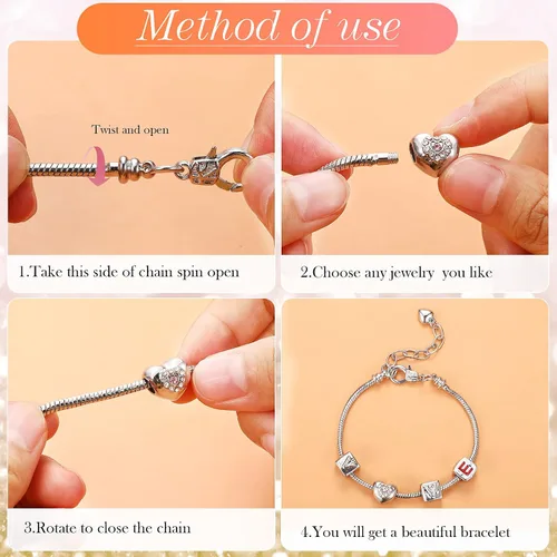 Miniatura 6 de Hicarer 27 pulseras con dije de serpiente, cadena ajustable con extensor de forma de corazón, cobre, bricolaje para mujer (6.3 pulgadas, plateado)