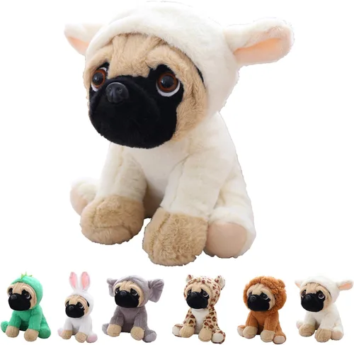 Lindo animal de peluche de carlino para cosplay como cordero de oveja blanca, juguete suave para perro con disfraz de cordero de oveja, grandes