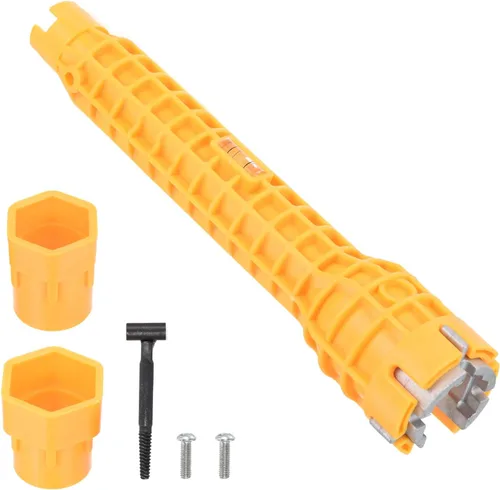 PATIKIL Instalador de grifo y fregadero, llave multiusos 8 en 1, herramienta de fontanería para inodoro y lavabo, color amarillo