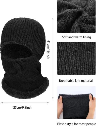 Miniatura 3 de Pasamontañas de punto cálido para invierno, 3 piezas, calentador de cuello, forro polar, cubierta facial, resistente al viento, bufanda