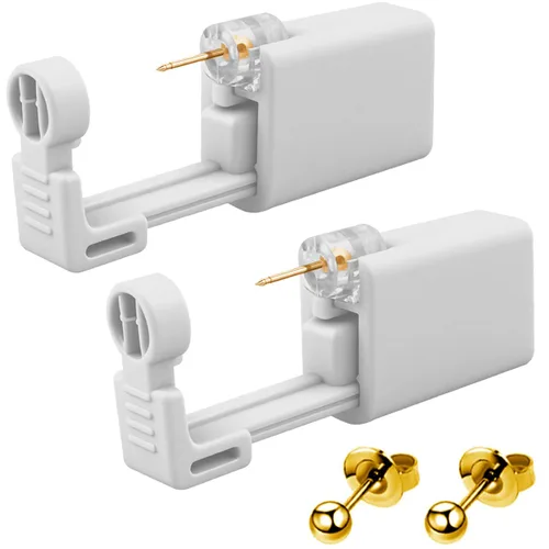 Kit de perforación de oreja, 2 piezas, sin dolor, fácil de usar en casa, kit de pistola de perforación de oreja con aretes (dorado)