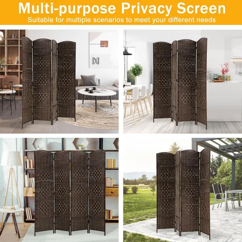 Miniatura 6 de Divisor de habitación, 4 paneles de 6 pies, pared de división plegable de habitación para interiores, tejido a mano, diseño portátil, pantalla