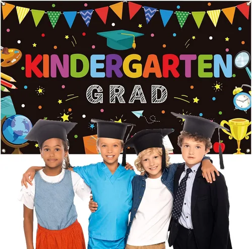 Miniatura 4 de Decoraciones de fiesta de graduación de jardín de infantes, telón de fondo de graduación preescolar para niños, suministros de ceremonia de Negro