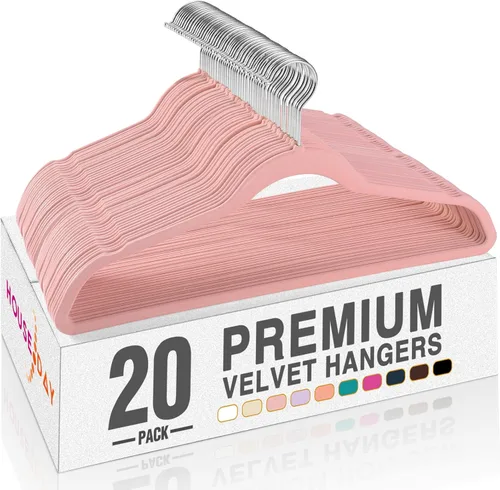 Miniatura 11 de HOUSE DAY - Perchas de terciopelo negro de 60 unidades, antideslizantes, resistentes, para abrigos, perchas premium delgadas que ahorran espacio