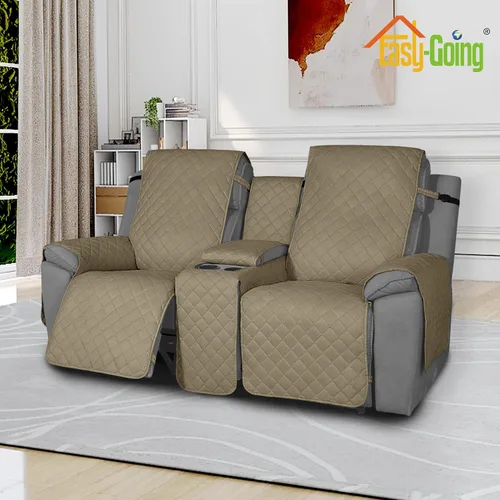 Miniatura 2 de Easy-Going Funda de sofá reclinable antideslizante con consola, resistente al agua, funda de sofá reclinable doble con correa ajustable, funda Beige