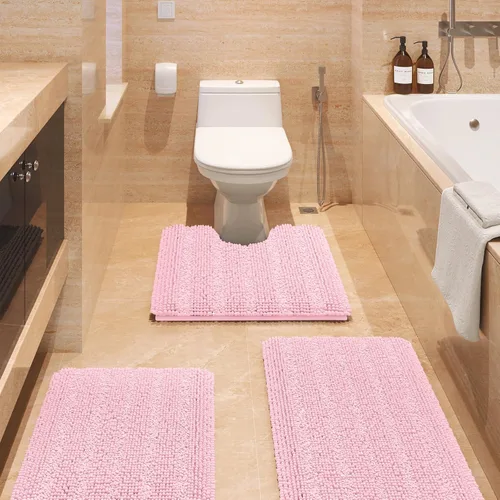 Miniatura 52 de ACCUMTEK - Juego de alfombras de baño a rayas beige de 3 piezas, ultrasuaves, antideslizantes de chenilla, alfombras de baño mullidas y absorbentes