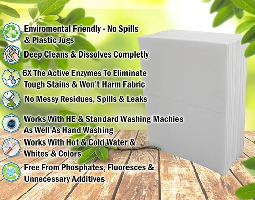 Miniatura 6 de Hojas de detergente ecológico para ropa (120 hojas grandes), a base de plantas, biodegradables para lavar a máquina, sin líquidos, sin plástico