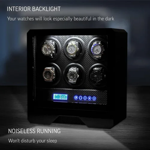 Miniatura 3 de Bobinador de reloj para 6 relojes automáticos con retroiluminación LED, control remoto y cajón de almacenamiento para relojes y joyas