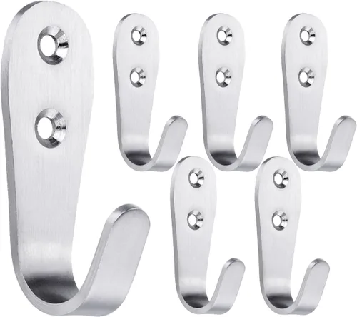 Miniatura 7 de Ganchos para colgar abrigos de pared, paquete de 6 perchas negras para chaquetas, de acero inoxidable, gancho de una sola puerta, resistente, gancho