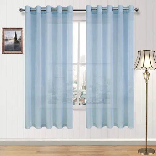 Miniatura 192 de DWCN Cortinas traslúcidas color verde frijol para sala de estar y dormitorio - Cortinas voile con aspecto de lino sintético con ojales en la parte