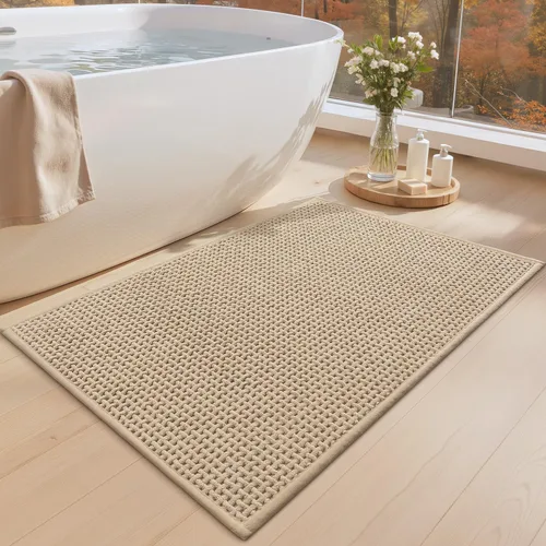 Color&Geometry Tapete de baño con parte trasera de goma de 24 x 16 pulgadas, antideslizante, lavable a máquina, alfombra bohemia de felpilla suave y