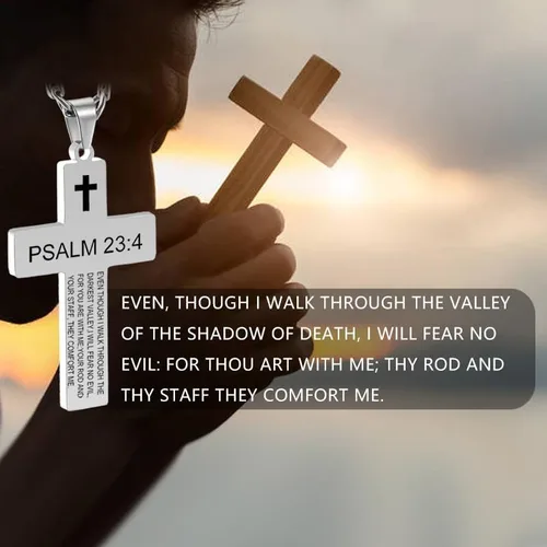 Miniatura 3 de SKQIR Collar de cruz para hombres con versículo de la Biblia, escritura religiosa cristiana para la primera comunión, colgante de cruz para niños
