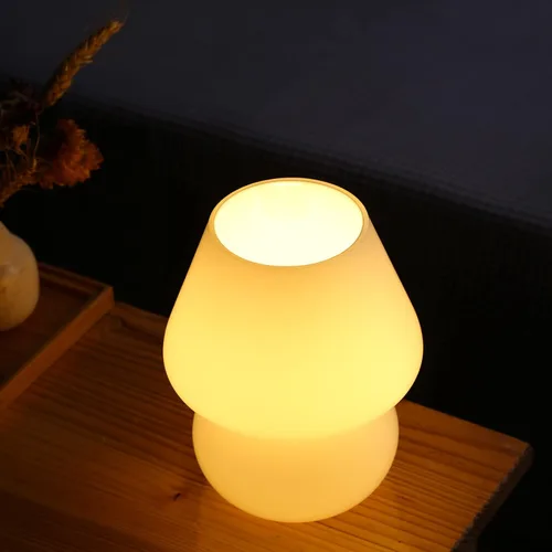 Miniatura 6 de Lámpara de hongo, lámpara de mesa de noche de cristal de hongo, translúcida, estilo Murano vintage, a rayas, pequeña mesita de noche, lámpara