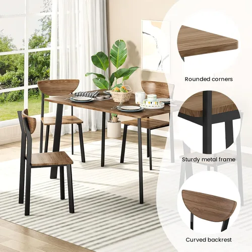 Miniatura 4 de AWQM Juego de mesa de comedor para 4, mesa y sillas de cocina de madera, respaldo curvado, mesas de cocina y comedor, juego de comedor para espacios