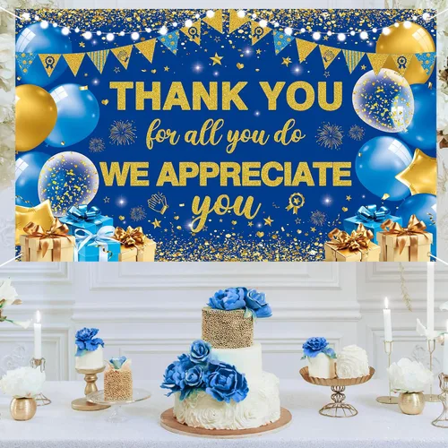 Miniatura 4 de Vlipoeasn Decoraciones de Pancarta We Appreciate You, Pancarta de Fondo Negro Morado Thank You for All You Do Panal de Abeja, Decoración de Oficina