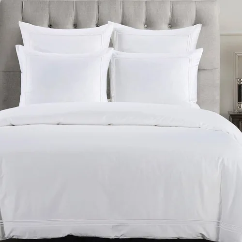 Miniatura 5 de HiEnd Accents - Juego de funda de edredón de 3 piezas, tamaño King, color blanco con bordado gris, ropa de cama de algodón de lujo de estilo moderno