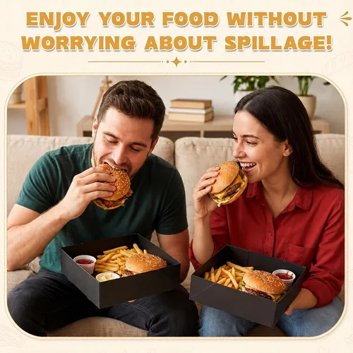 Miniatura 4 de Mimorou 50 Pack Kraft Paper Food Trays, 7.9" x 7.9" x 2.4", Large 4 Corner Pop up Cardboard Snack Trays for Movie Night, Disposable Foldable Food