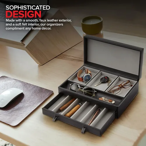 Miniatura 7 de Stock Your Home Bandeja valet para hombre, joyero para hombre, organizador y almacenamiento de mesita de noche, organizador de mesita de noche, caja
