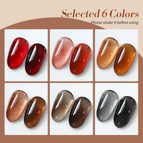 Miniatura 6 de Born Pretty Esmalte de uñas de gel de color ámbar cristal marrón naranja burdeos rojo negro para otoño e invierno, esmalte de uñas transparente